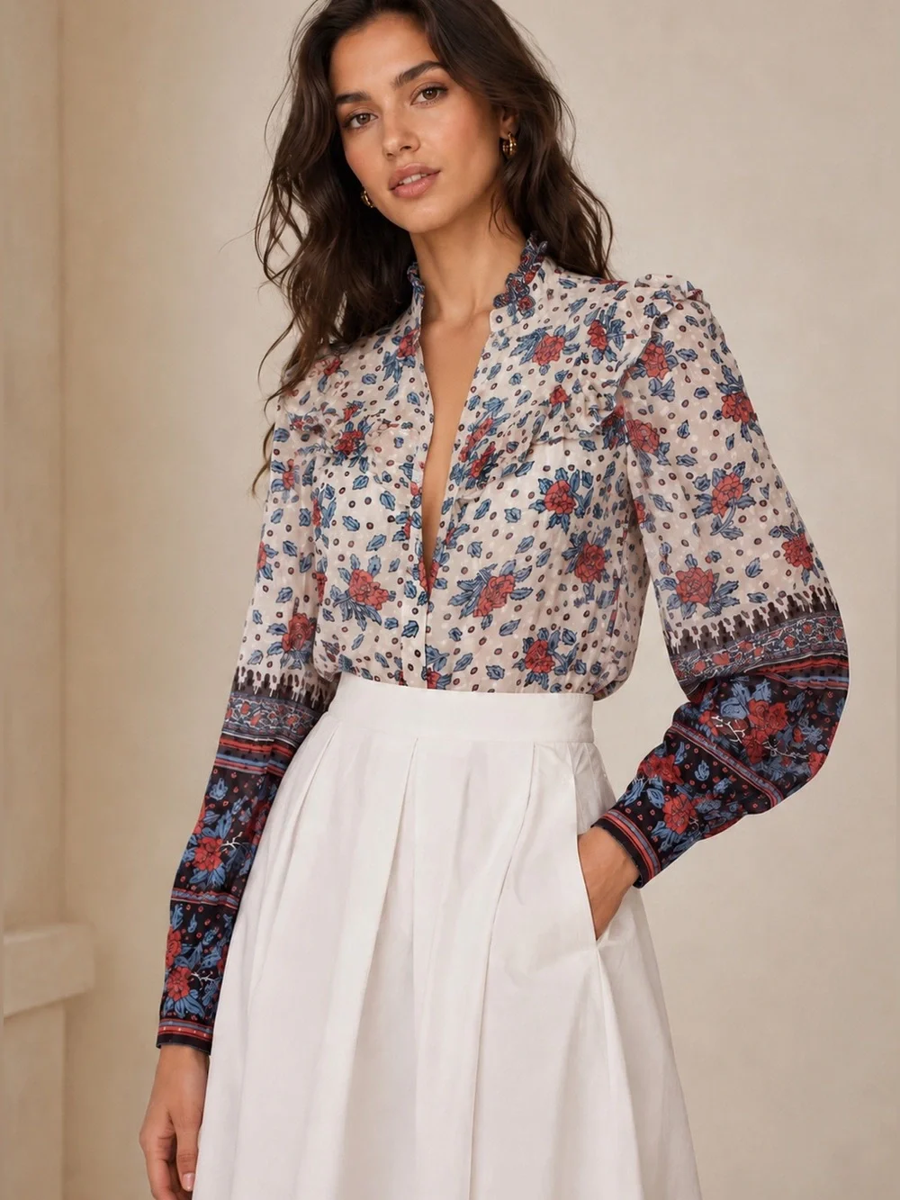 Ulla Johnson Floral Ruffle Blouse Size 2 Boho Romantic Top - Picture 1 of 9